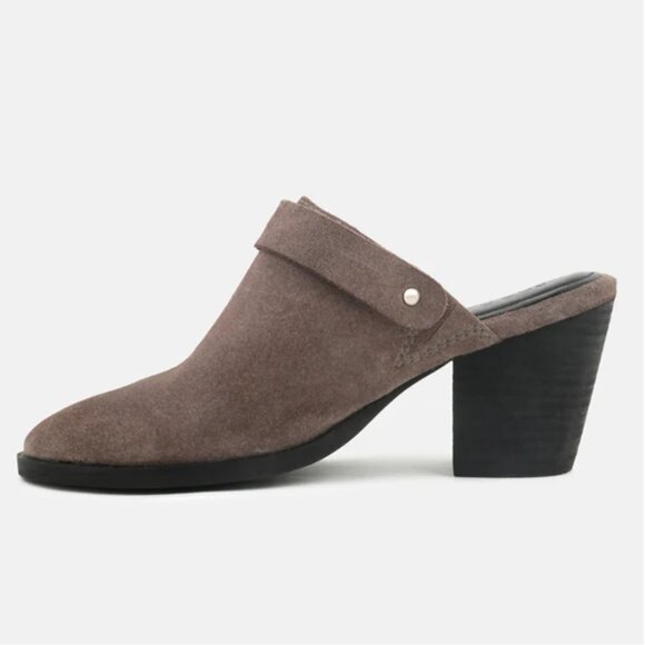 Rag & Co Grey New Stacked Heel Leather Mules with Adjustable Buckle Sz 9 Womens - Picture 1 of 9